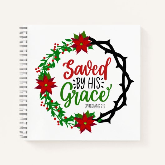 Gered door Zijn Genade Kerstkrans Notitieboek (Voorkant)