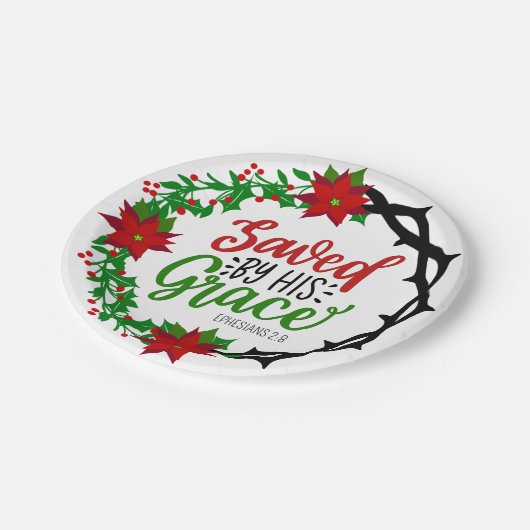 Gered door Zijn Genade Kerstkrans Papieren Bordje (Gekanteld)