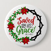 Gered door Zijn Genade Kerstkrans Ronde Button 4,0 Cm (Voorkant)
