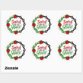 Gered door Zijn Genade Kerstkrans Ronde Sticker (Vel)