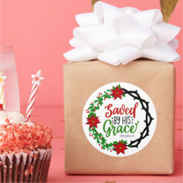 Gered door Zijn Genade Kerstkrans Ronde Sticker