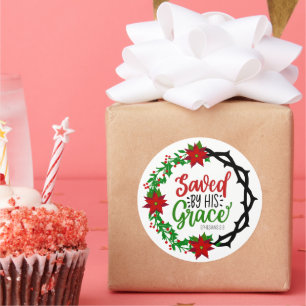Gered door Zijn Genade Kerstkrans Ronde Sticker