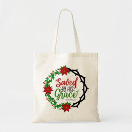 Gered door Zijn Genade Kerstkrans Tote Bag