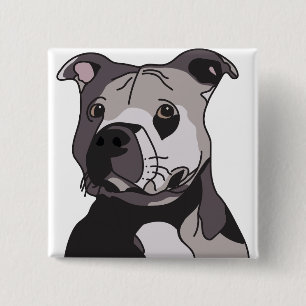 Geredde Amerikaanse Bulldog Pit Bull Terrier Portr Vierkante Button 5,1 Cm
