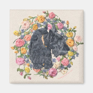 Geredde Scottie Bonnie op Florale achtergrond Magneet