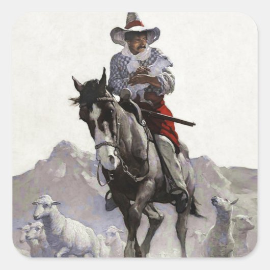 Geredde westerse kunst van NC Wyeth Vierkante Sticker (Voorkant)