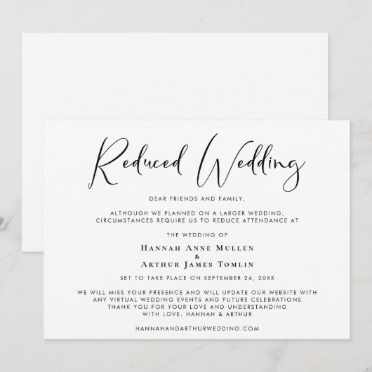 Gereduceerd huwelijk elegante kalligrafie aankondiging (Voorkant / Achterkant)