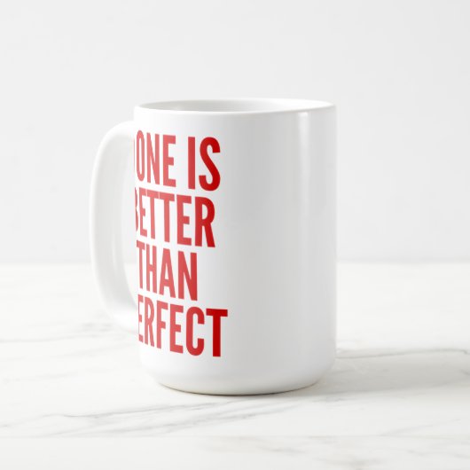 Gereed is beter dan perfect koffiemok (Voorkant links)