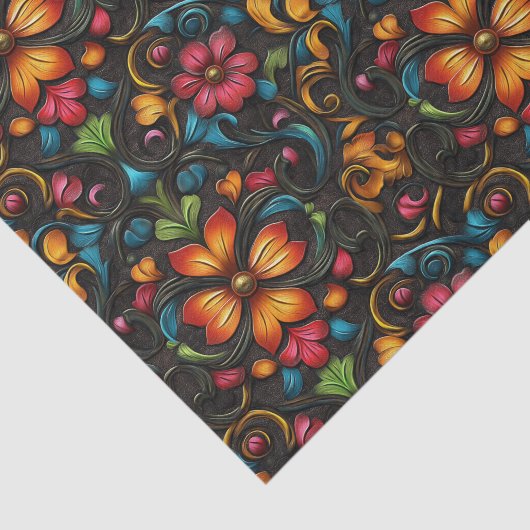 Gereedgemaakt gegraveerd lederen look bloemen tissuepapier (Detail)