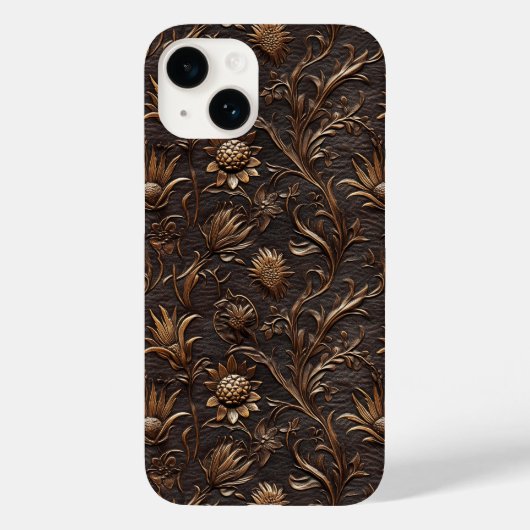 Gereedgemaakte gegraveerde lederen look bruine dis Case-Mate iPhone case (Achterkant)