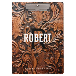  Gereedgemaakte Lederen Monogram Naam Klembord