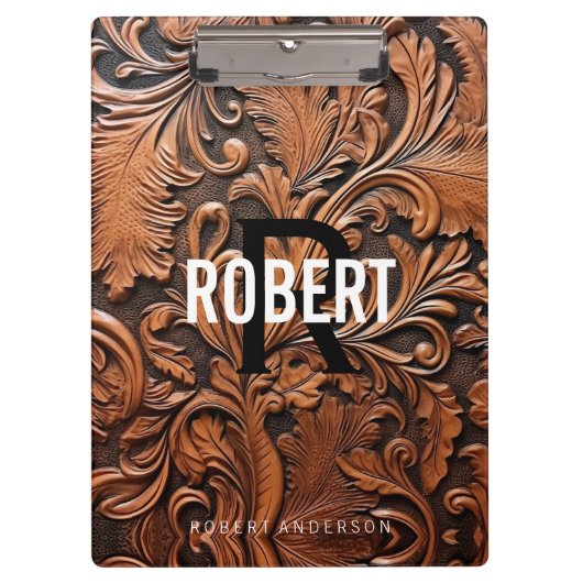 Gereedgemaakte Lederen Monogram Naam Klembord (Voorkant)