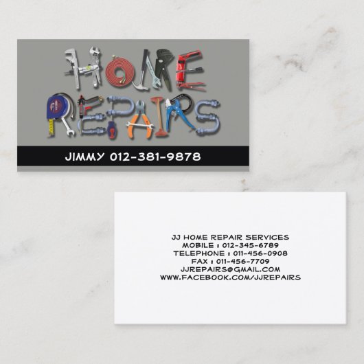 Gereedschap Alphabet Home Reparaties Grijs Visitek Visitekaartje (Voorkant / Achterkant)