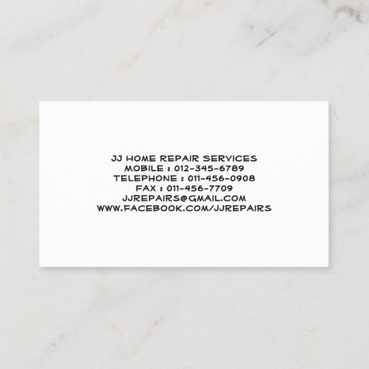 Gereedschap Alphabet Home Reparaties Grijs Visitek Visitekaartje (Achterkant)