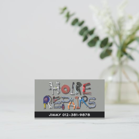 Gereedschap Alphabet Home Reparaties Grijs Visitek Visitekaartje (Staand voorkant)