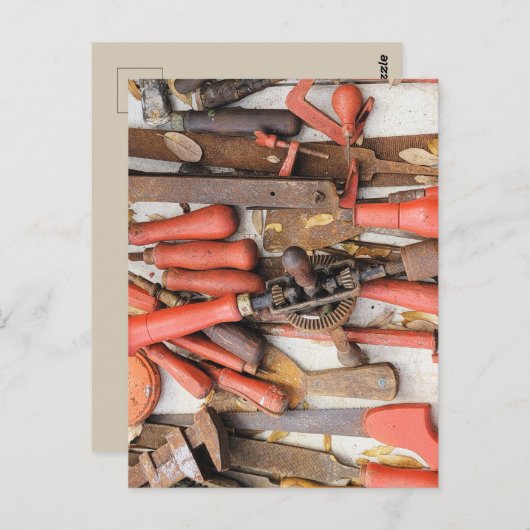 Gereedschap Antiek Rustiek Rood Man Tool Briefkaart (Voorkant / Achterkant)