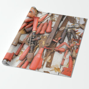Gereedschap Antiek Rustiek Rood Man Tool Cadeaupapier