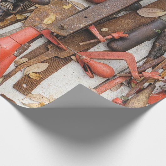 Gereedschap Antiek Rustiek Rood Man Tool Cadeaupapier (Hoek)