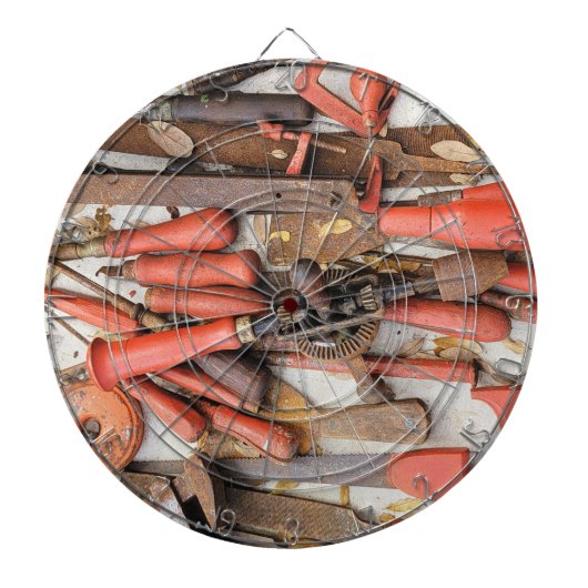 Gereedschap Antiek Rustiek Rood Man Tool Dartbord (Voorkant)