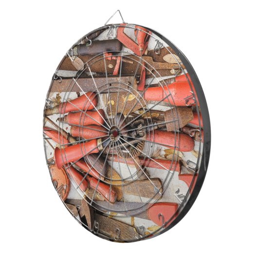 Gereedschap Antiek Rustiek Rood Man Tool Dartbord (Voorkant Rechts)