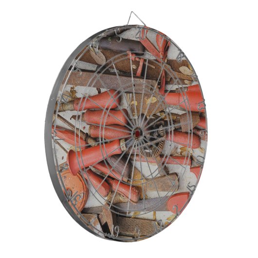Gereedschap Antiek Rustiek Rood Man Tool Dartbord (Voorkant Links)