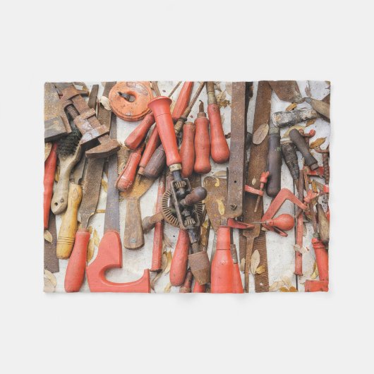 Gereedschap Antiek Rustiek Rood Man Tool Fleece Deken (Voorkant (Horizontaal))