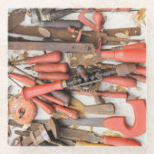 Gereedschap Antiek Rustiek Rood Man Tool Glazen Onderzetter (Voorkant)