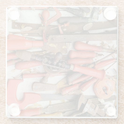 Gereedschap Antiek Rustiek Rood Man Tool Glazen Onderzetter (Achterkant)