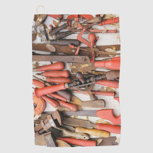 Gereedschap Antiek Rustiek Rood Man Tool Golfhanddoek (Voorkant)