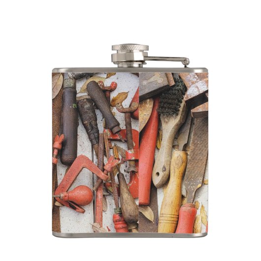 Gereedschap Antiek Rustiek Rood Man Tool Heupfles (Achterkant)