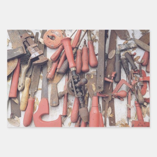 Gereedschap Antiek Rustiek Rood Man Tool Inpakpapier Vel (Voorkant 3)