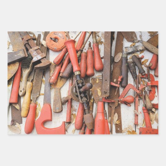 Gereedschap Antiek Rustiek Rood Man Tool Inpakpapier Vel (Voorkant)