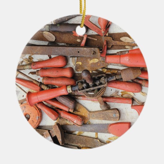 Gereedschap Antiek Rustiek Rood Man Tool Keramisch Ornament (Voorkant)