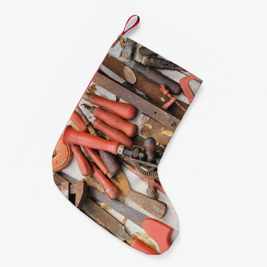 Gereedschap Antiek Rustiek Rood Man Tool Kleine Kerstsok (Voorkant (Hangend))