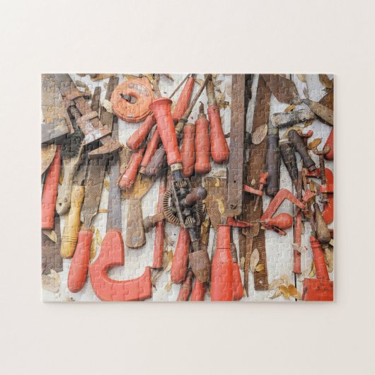 Gereedschap Antiek Rustiek Rood Man Tool Legpuzzel (Horizontaal)