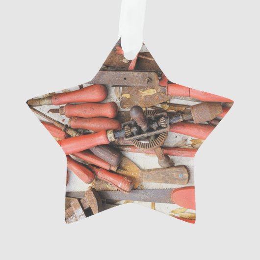 Gereedschap Antiek Rustiek Rood Man Tool Ornament (achterkant)