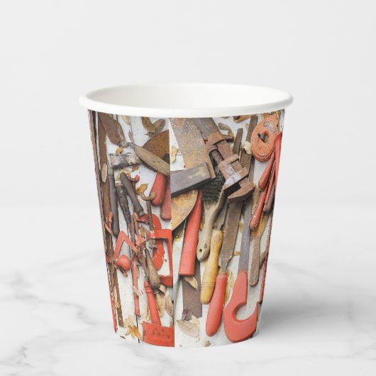 Gereedschap Antiek Rustiek Rood Man Tool Papieren Bekers (Voorkant)