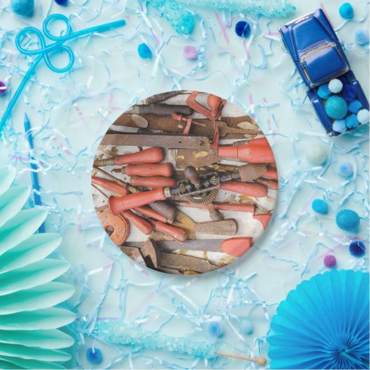 Gereedschap Antiek Rustiek Rood Man Tool Papieren Bordje (Feest)