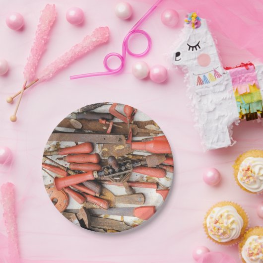 Gereedschap Antiek Rustiek Rood Man Tool Papieren Bordje (Feest)