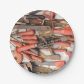 Gereedschap Antiek Rustiek Rood Man Tool Papieren Bordje (Voorkant)