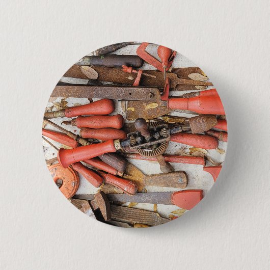 Gereedschap Antiek Rustiek Rood Man Tool Ronde Button 5,7 Cm (Voorkant)