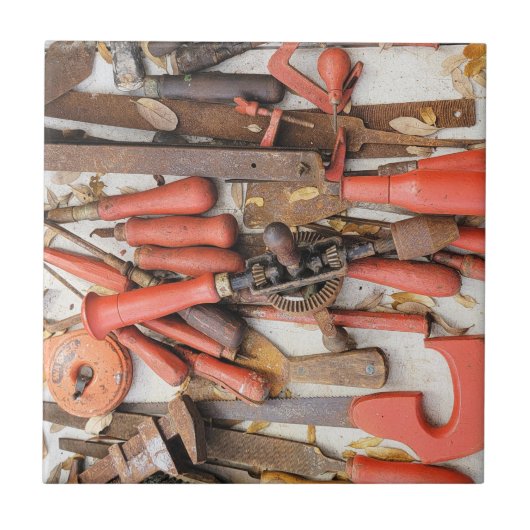 Gereedschap Antiek Rustiek Rood Man Tool Tegeltje (Voorkant)