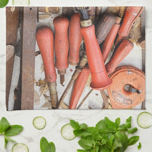 Gereedschap Antiek Rustiek Rood Man Tool Theedoek (Gevouwen)