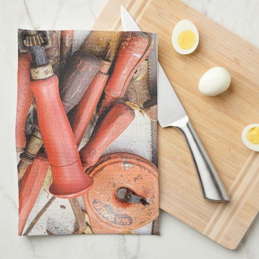 Gereedschap Antiek Rustiek Rood Man Tool Theedoek (Quarter Fold)