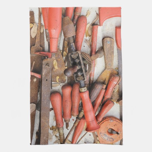 Gereedschap Antiek Rustiek Rood Man Tool Theedoek (Verticaal)