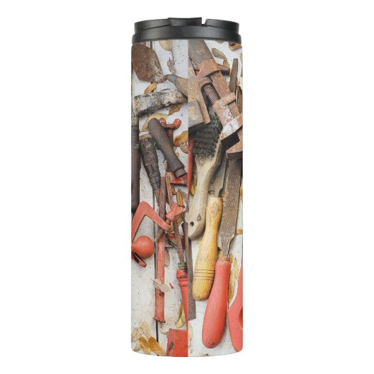 Gereedschap Antiek Rustiek Rood Man Tool Thermosbeker (Achterkant)