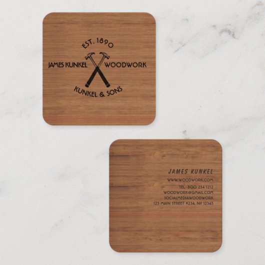 Gereedschap Black Hammer LOGO houten constructie Vierkante Visitekaartje (Voorkant / Achterkant)