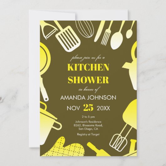 Gereedschap Geel Khaki Keuken Vrijgezellenfeest Kaart (Voorkant)