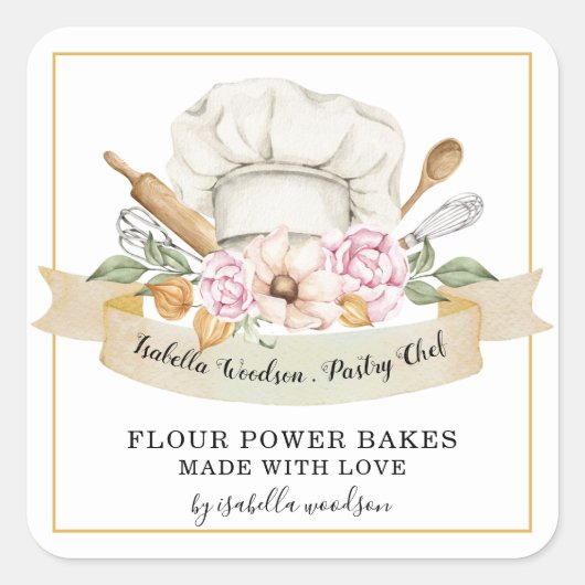 Gereedschap Gereedschap Baker Pastry Chef Waterver Vierkante Sticker (Voorkant)