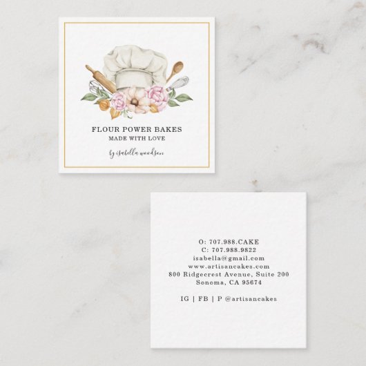 Gereedschap Gereedschap Baker Pastry Chef Waterver Vierkante Visitekaartje (Voorkant / Achterkant)